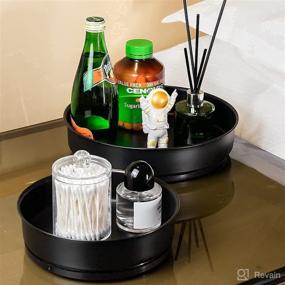 img 2 attached to 🔄 Premium Lazy Susan Turntable Set: Non-Skid 10 and 7.5 inch Round Cabinet Organizer for Kitchen Pantry Spice Rack - Stainless Steel, Black