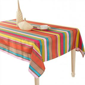img 4 attached to YEMYHOM 100% Polyester Spillproof Tablecloths For Rectangle Tables 60 X 104 Inch, Modern Printed Indoor Outdoor Camping Picnic Rectangular Table Cloth (Colorful Stripes)