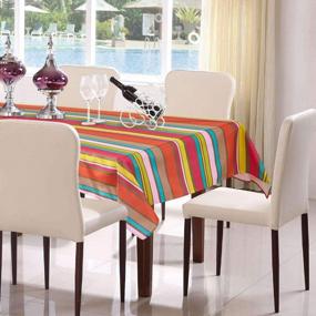 img 3 attached to YEMYHOM 100% Polyester Spillproof Tablecloths For Rectangle Tables 60 X 104 Inch, Modern Printed Indoor Outdoor Camping Picnic Rectangular Table Cloth (Colorful Stripes)