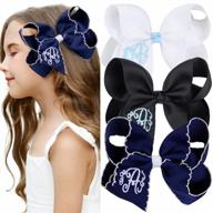 🌙 deeka 3pcs moonstitch initial hair bows - 5.5" handmade monogrammed girl bows, personalized hair accessories with alligator clips, grosgrain ribbon for toddlers, girls, and little kids - letter s logo