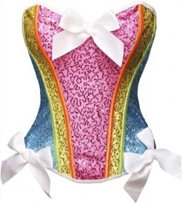 img 3 attached to Women'S Rainbow Color Sequined Overbust Corset By Bslingerie