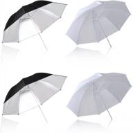 get perfect studio and outdoor photo and video lighting with our 4-pack photography umbrella kit - black & silver reflector and soft translucent umbrellas included! logo
