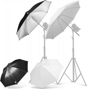 img 3 attached to Получите идеальное освещение для фото- и видеосъемки в студии и на открытом воздухе с нашим комплектом из 4 зонтов для фотосъемки - черный и серебристый отражатель и мягкие полупрозрачные зонты в комплекте!