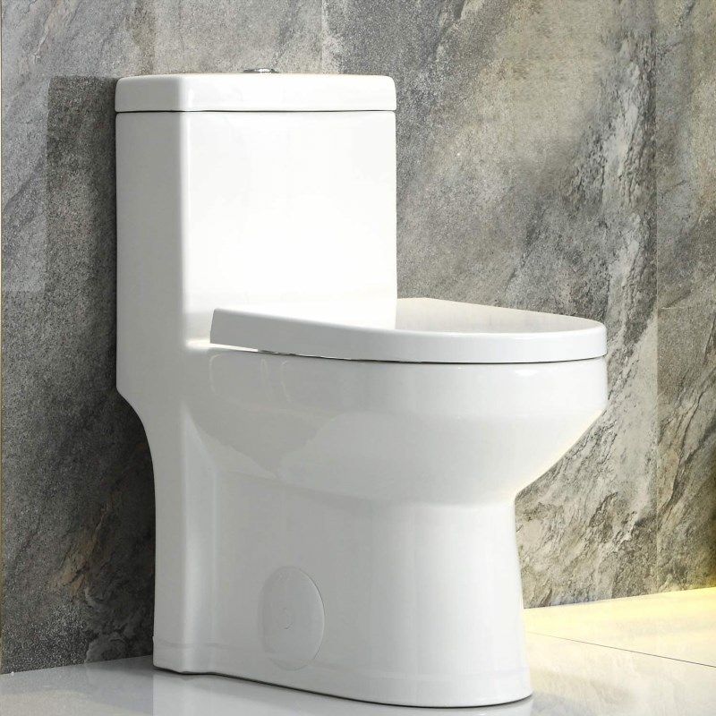 HWMT-8733G Small Compact Toilet with Gold Button, Dual Flush One Piece  Short Bathroom Tiny Mini Toilet Commode Water Closet Concealed Trapway