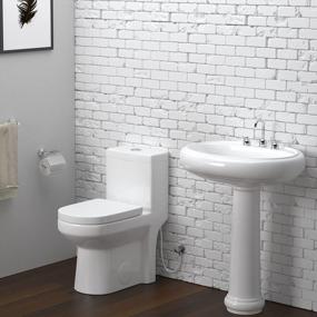 img 2 attached to HOROW HWMT-8733U Small Compact One Piece Toilet, Power Dual Flush Toilet For Small Bathroom, Modern Water Saving Toilet With Soft Closing, Quick Release UF Seat, White Toilet Bowl, 12'' Rough-In