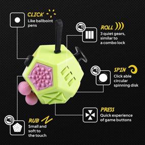 img 3 attached to Chuchik Toys Fidget Cube - The Ultimate Desk Toy For Stress Relief And Relaxation - Perfect For Kids And Adults With Autism, ADD, ADHD & OCD (12 Sides, Green-Pink, 1-Pack)