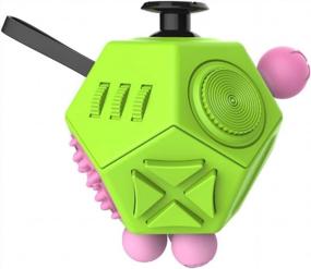 img 4 attached to Chuchik Toys Fidget Cube - The Ultimate Desk Toy For Stress Relief And Relaxation - Perfect For Kids And Adults With Autism, ADD, ADHD & OCD (12 Sides, Green-Pink, 1-Pack)