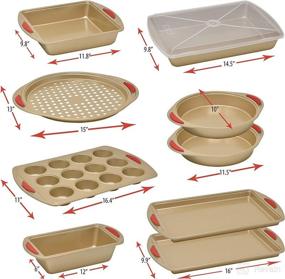 img 1 attached to 🍪 10-Piece Nonstick Bakeware Set with Baking Pans, Baking Sheets, Cookie Sheets, Muffin Pan, Bread Pan, and Cake Pan - Luxurious Gold Baking Tray Set with Red Silicone Grip Handles by PERLLI