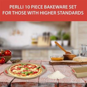 img 2 attached to 🍪 10-Piece Nonstick Bakeware Set with Baking Pans, Baking Sheets, Cookie Sheets, Muffin Pan, Bread Pan, and Cake Pan - Luxurious Gold Baking Tray Set with Red Silicone Grip Handles by PERLLI