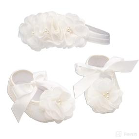 img 2 attached to 👶 Light Ivory Lace Baptism Christening Shoe with Flower and Headband Set for Baby Girl - Petals (Size 1)