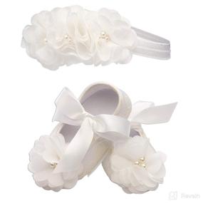 img 4 attached to 👶 Light Ivory Lace Baptism Christening Shoe with Flower and Headband Set for Baby Girl - Petals (Size 1)