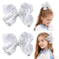 🎀 amydecor silver glitter sequin hair bows for girls - 6 inch, set of 2 logo