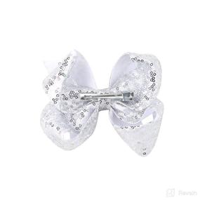 img 1 attached to 🎀 AMYDECOR Silver Glitter Sequin Hair Bows for Girls - 6 Inch, Set of 2