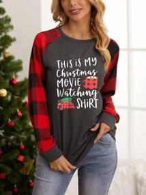 img 2 attached to Womens Christmas Movie Watching Plaid Tee - Long Sleeve Merry Xmas Coffee Splicing Top For The Holidays