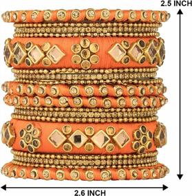 img 2 attached to Orange Faux Stone Studded Bangle Set | Aheli Handmade Silk Thread Chuda Jewelry For Indian Wedding Wear Women'S Fashion
