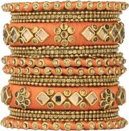 orange faux stone studded bangle set | aheli handmade silk thread chuda jewelry for indian wedding wear women's fashion logo