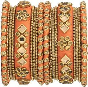 img 3 attached to Orange Faux Stone Studded Bangle Set | Aheli Handmade Silk Thread Chuda Jewelry For Indian Wedding Wear Women'S Fashion