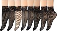 stylish and sexy: epeius lace fishnet ankle socks for women logo