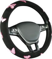 🦋 universal fit 15-inch pretty butterfly steering wheel cover - ideal for cars, suvs, trucks, and vans - black/pink combo for improved style and protection логотип