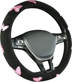 img 4 attached to 🦋 Universal Fit 15-Inch Pretty Butterfly Steering Wheel Cover - Ideal for Cars, SUVs, Trucks, and Vans - Black/Pink Combo for Improved Style and Protection