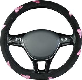 img 2 attached to 🦋 Universal Fit 15-Inch Pretty Butterfly Steering Wheel Cover - Ideal for Cars, SUVs, Trucks, and Vans - Black/Pink Combo for Improved Style and Protection