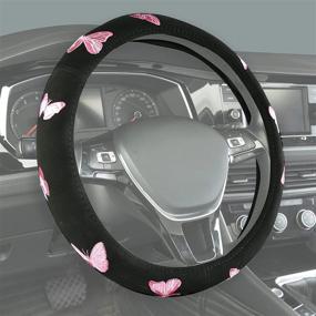 img 1 attached to 🦋 Universal Fit 15-Inch Pretty Butterfly Steering Wheel Cover - Ideal for Cars, SUVs, Trucks, and Vans - Black/Pink Combo for Improved Style and Protection