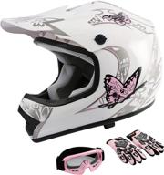 🦋 tcmt pink butterfly youth & kids motocross offroad street helmet - motorcycle youth helmet dirt bike motocross atv helmet+goggles+gloves s logo