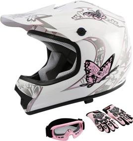 img 4 attached to 🦋 TCMT Pink Butterfly Youth & Kids Motocross Offroad Street Helmet - Motorcycle Youth Helmet Dirt Bike Motocross ATV Helmet+Goggles+Gloves S
