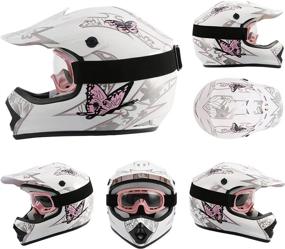 img 2 attached to 🦋 TCMT Pink Butterfly Youth & Kids Motocross Offroad Street Helmet - Motorcycle Youth Helmet Dirt Bike Motocross ATV Helmet+Goggles+Gloves S