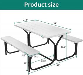 img 3 attached to 4.5Ft Outdoor Picnic Table Bench Set With Stable Steel Frame & Wooden Texture Tabletop - Weather Resistant White