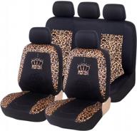 выделяйтесь стильно с нашими чехлами для автомобильных сидений с леопардовым принтом - полный комплект с симпатичным узором в виде короны гепарда и блестящим бриллиантом для женщин и девочек - подходит для внедорожников, грузовиков и фургонов логотип