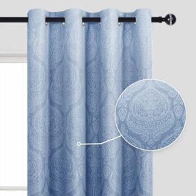 img 3 attached to Плотные шторы DWCN Ombre для спальни - теплоизолированные энергосберегающие люверсы с дамасским узором для гостиной, набор из 2 панелей с градиентным оконным занавесом, длина 52 х 84 дюйма, темно-синий