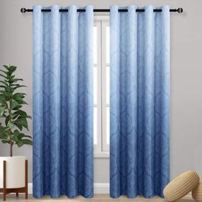 img 4 attached to DWCN Ombre Blackout Curtains For Bedroom - Damask Patterned Thermal Insulated Energy Saving Grommet Curtains For Living Room, Set Of 2 Gradient Window Curtain Panels, 52 X 84 Inches Long, Navy Blue
