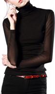 mesh sheer turtleneck top for women: long sleeve slim fit blouse with casual see through style logo