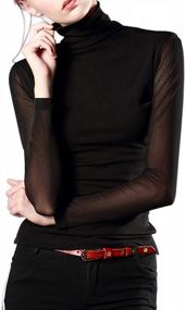 img 4 attached to Mesh Sheer Turtleneck Top For Women: Long Sleeve Slim Fit Blouse With Casual See Through Style