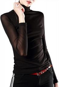 img 2 attached to Mesh Sheer Turtleneck Top For Women: Long Sleeve Slim Fit Blouse With Casual See Through Style