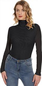 img 1 attached to Mesh Sheer Turtleneck Top For Women: Long Sleeve Slim Fit Blouse With Casual See Through Style