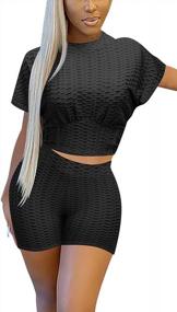 img 3 attached to Women'S Tummy Control Crop Top And High Waist Bodycon Pant Two-Piece Workout Set With Short Sleeves