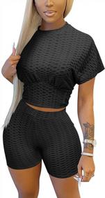 img 4 attached to Women'S Tummy Control Crop Top And High Waist Bodycon Pant Two-Piece Workout Set With Short Sleeves