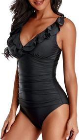 img 3 attached to Holipick Control Swimsuit Ruffled Bathing Women's Clothing ~ Swimsuits & Cover Ups