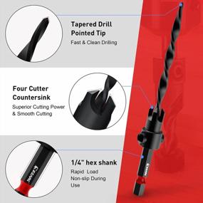 img 1 attached to EZARC Wood Countersink Drill Bit Set (1/4" Hex Shank) - 4, 6, 8 & 10 Tapered Bits With Plug Cutter For Woodworking