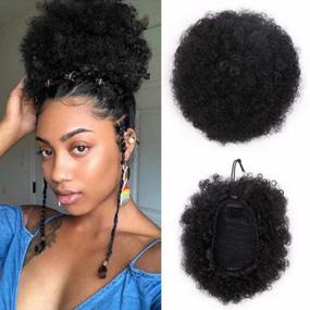 img 4 attached to VGTE Synthetic Curly Hair Ponytail African American Short Afro Kinky Curly Wrap Synthetic Drawstring Puff Ponytail Hair Extensions Wig With Clips(#1,Medium)