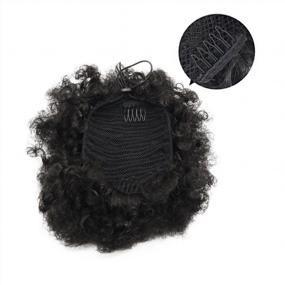 img 3 attached to VGTE Synthetic Curly Hair Ponytail African American Short Afro Kinky Curly Wrap Synthetic Drawstring Puff Ponytail Hair Extensions Wig With Clips(#1,Medium)