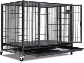 img 3 attached to 🐾 37" Heavy Duty Homey Pet Open Top Dog Cage: Tray, Floor Grid, and Casters Included