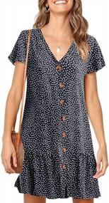 img 3 attached to Polka Dot V-Neck Button-Down Dress With Ruffles - Casual Loose Swing Style For Women