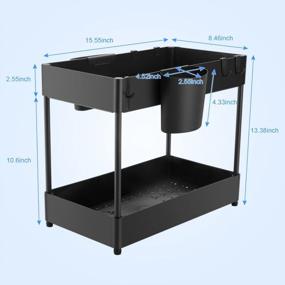 img 3 attached to KINGROW 2-Tier Under Sink Storage Organizer, Bathroom And Kitchen Cabinet Storage With 6 Hooks And 2 Hanging Cups, Multi-Purpose Black Under Sink Organizer And Storage Solution