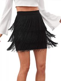 img 4 attached to High Waist Pencil Skirt With Fringe Trim For Women - Bodycon Short Length