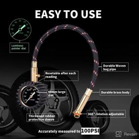 img 3 attached to RVZONE Heavy Duty Tire Gauge 0-100 PSI: Accurate ANSI Certified for RV, Bicycles, Cars, Trucks - Long Hose, Large Glow Dial, Easy-to-Read - Low to High Air Pressure Tire Gauge