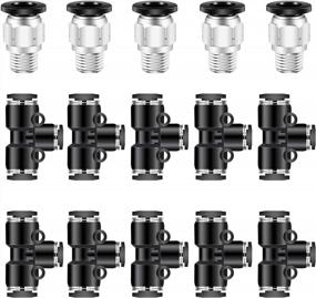 img 4 attached to CEKER 1/4 Od X 1/4" NPT Thread Male Push To Connect Air Fittings + 10Pcs 1/4 Inch Tee Union Tubing Fittings