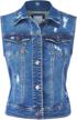 fashionmille women junior button up slim fit crop sleeveless distressed jean denim vest jacket logo